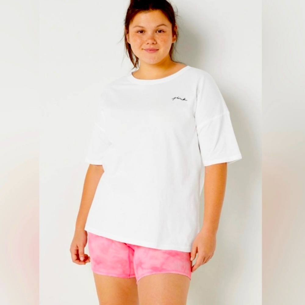 Victoria’s Secret Pink Cotton Tee&Thermal BoxerSet*WHITE TEE&TIE DYE PINK Boxers